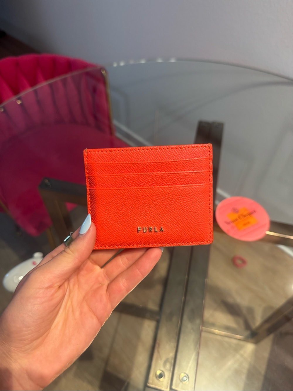 Furla Bright Orange Saffiano Leather Card Case